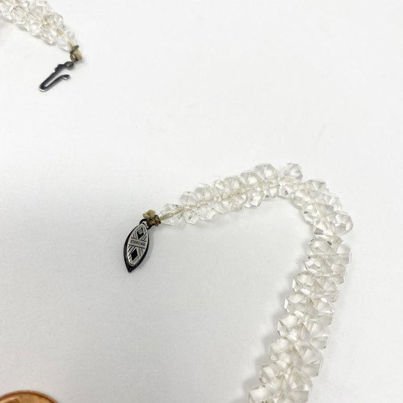 605 Vintage Sterling Faceted Quartz Crystal Rondelle Beaded Necklace - Picture 6 of 8